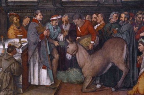 Фреска «Чудо мула» эпизод в Римини из жития святого Антония