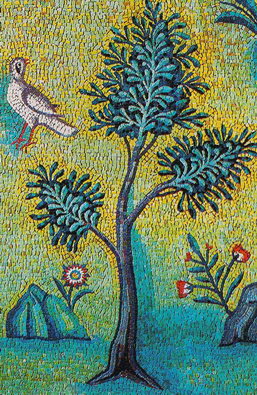Райские кущи и райские птицы, фрагмент мозаики в конхе апсиды