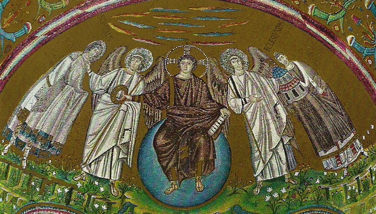 Мозаика «Спас Эммануил с Ангелами и Святыми» в конхе апсиды базилики Сан-Витале