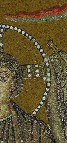 Фрагмент мозаики «Спас Эммануил» в конхе апсиды базилики Сан-Витале