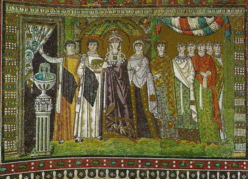 Мозаика «Императрица Феодора с приближенными» в Сан-Витале