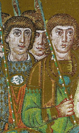 «Свита императора Юстиниана», фрагмент мозаики базилики Сан-Витале