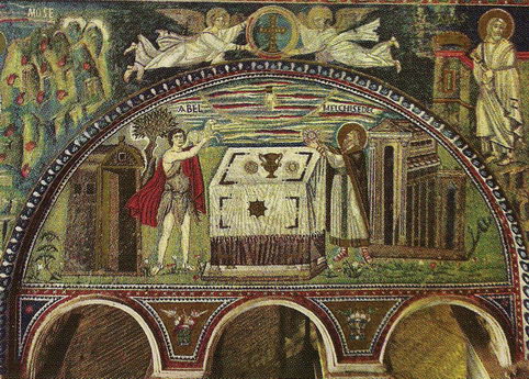 Мозаика «Жертвоприношение Авеля и Мелхисдека» в пресбитерии Сан-Витале