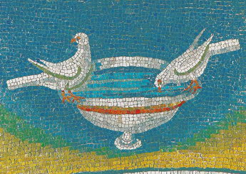 «Голубки, пьющие из чаши», фрагмент мозаик мавзолея Галлы Плацидии в Равенне