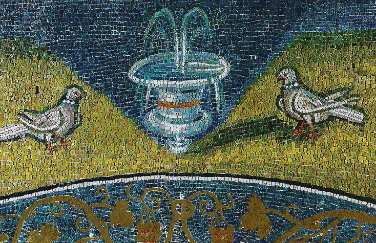 «Голубки у фонтана» фрагмент мозаик мавзолея Галлы Плацидии