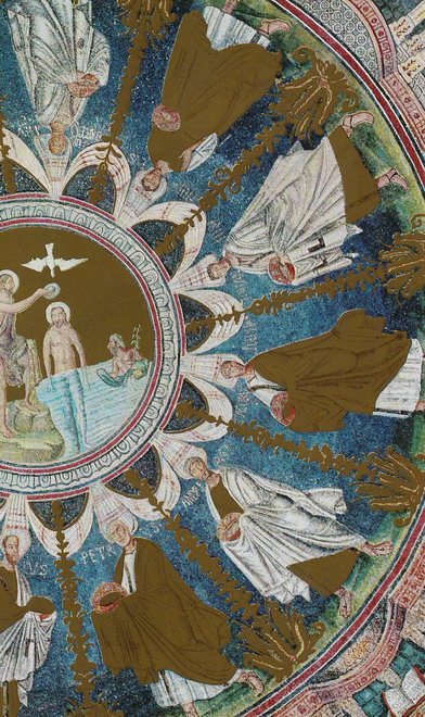 Мозаика «Крещение Христа» на куполе Баптистерия Православных-Неона в Равенне
