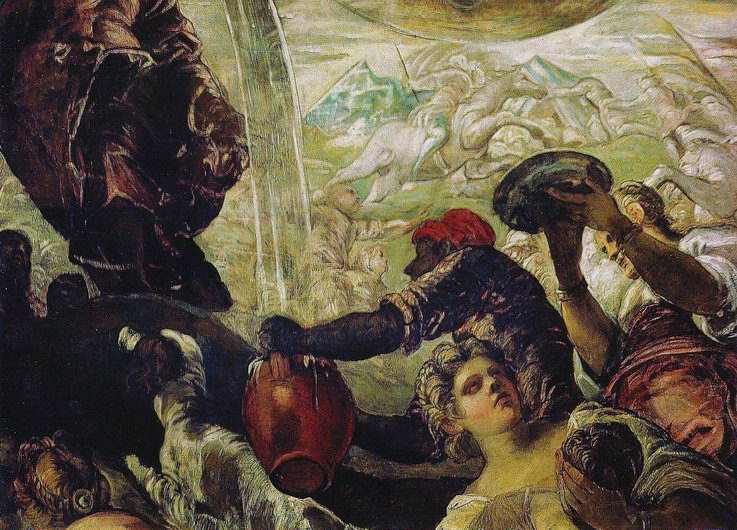 Фрагмент полотна Якопо Тинторетто «Моисей, высекающий воду из скалы»