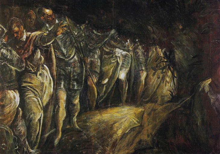 Вооруженный кортеж, фрагмент полотна Якопо Тинторетто «Моление о чаше»