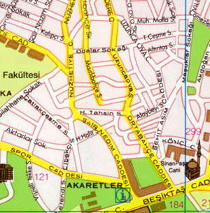 Карта Стамбула - Харбийе, Мачка, Долмабахче, Акаретлер, Бешикташ, Гюмюшсуйу, Кабаташ, Босфор