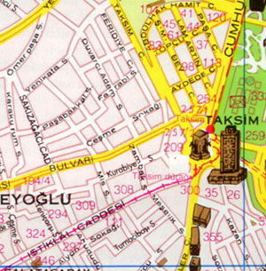 Карта Стамбула - Куртулус, Долапдере, Харбийе, Бейоглу, Таксим, Гюмюшсуйу