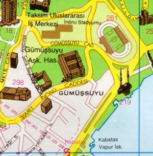 Карта Стамбула - Харбийе, Мачка, Долмабахче, Акаретлер, Бешикташ, Гюмюшсуйу, Кабаташ, Босфор
