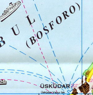 Карта Стамбула - пролив Босфор, азиатский берег Стамбула, Ускюдар, Саладжак, Шемсипаша