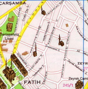 Карта Стамбула - Фатих, Кючюкпазар, Зейрек, Бейазит, Сулеймание, Вефа, Золотой Рог