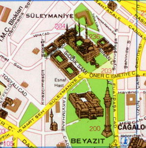 Карта Стамбула - Вефа, Аксарай, Лалели, Бейазит, Сулеймание, Джаалоглу, Йеникапы