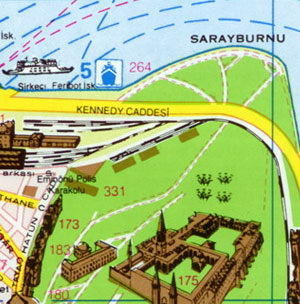 Карта Стамбула - Топхане, дворец Топкапы, мыс Сарайбурну, пролив Босфор