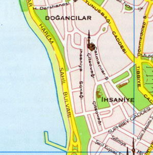 Карта Стамбула - пролив Босфор, азиатский берег Стамбула, Доганджылар, Ихсанийе, Харем