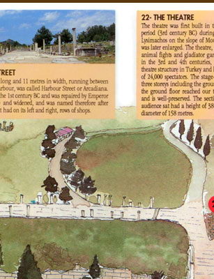 Карта Эфеса - большой театр в Эфесе, Мраморный проспект, торговая агора
