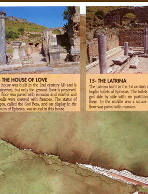 Карта Эфеса - публичный дом, античные общественные туалеты, дома на склоне холма