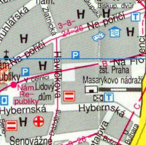 Карта Праги - Центр Праги, Флоренс, автовокзал Флоренс
