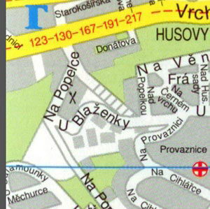 Карта Праги - Центр Праги, район Смихов, Бертрамка