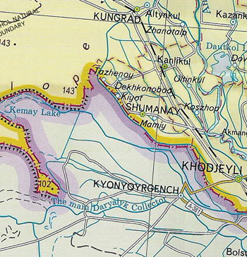 Карта Узбекистана - Республика Каракалпакстан, плато Устюрт