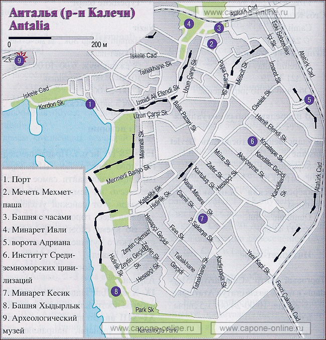 Карта достопримечательности Анталии