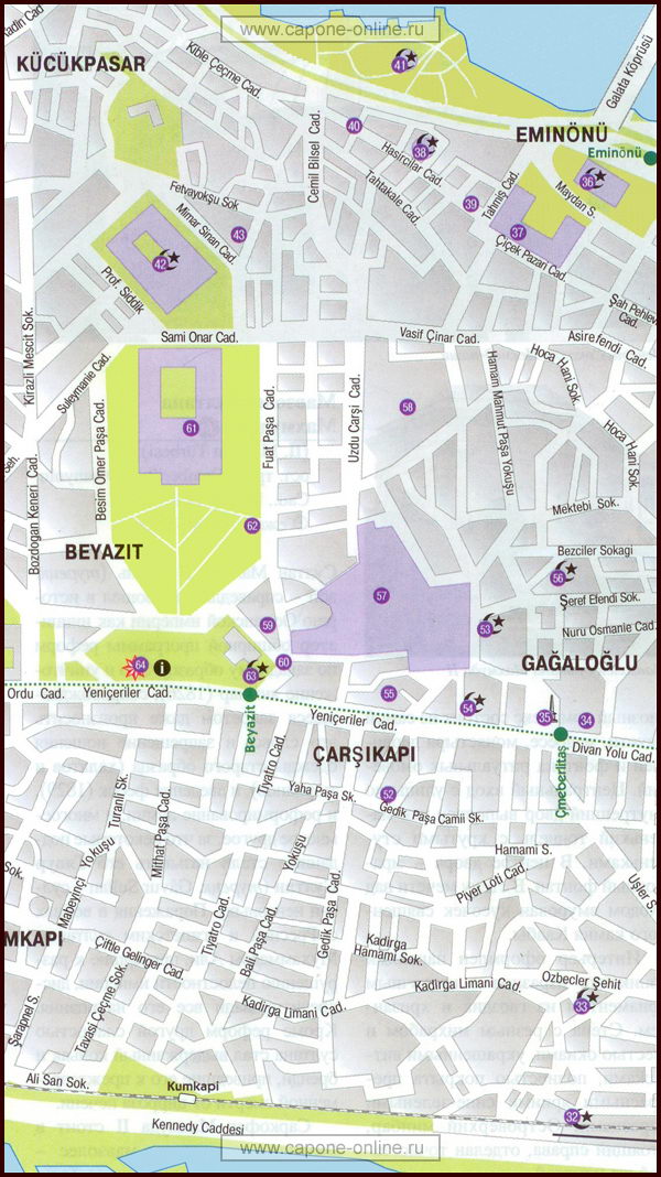 Карта достопримечательности Стамбула в Бейазите и Эминёню