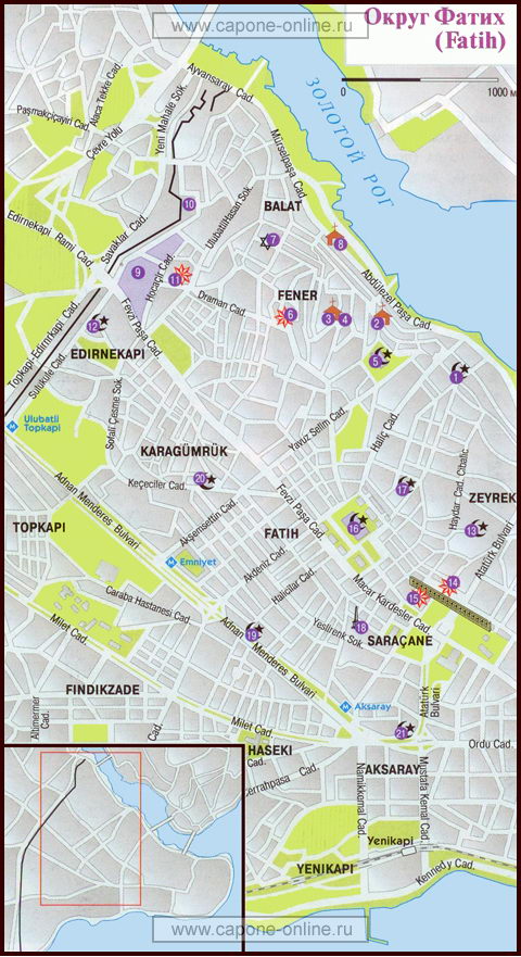 Карта достопримечательности Стамбула в Фатихе