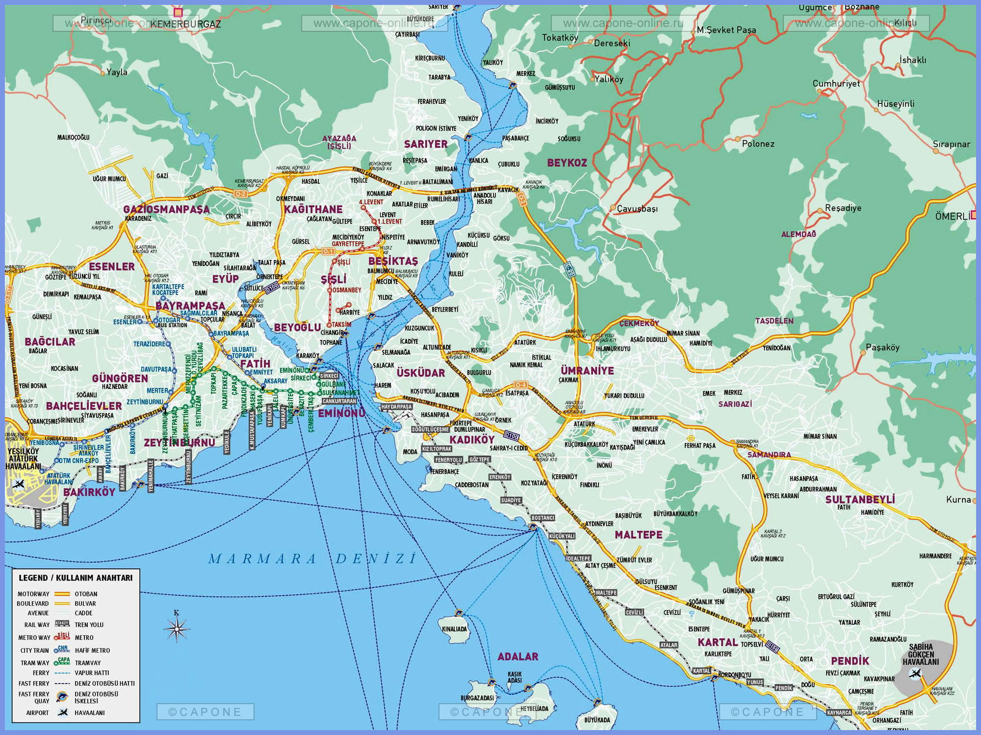 карту районов и пригородов Стамбула