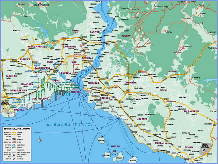 Карта районов и пригородов Стамбула