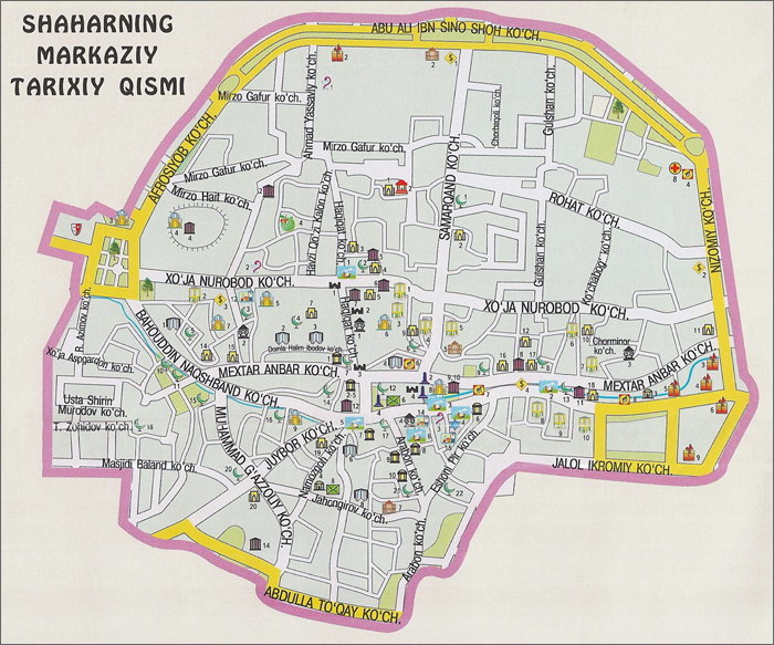 Карта исторического центра Бухары