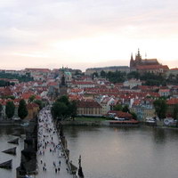 Панорама Карлова моста, Малой Страны и Пражского Града (вид со Староместской мостовой башни)
